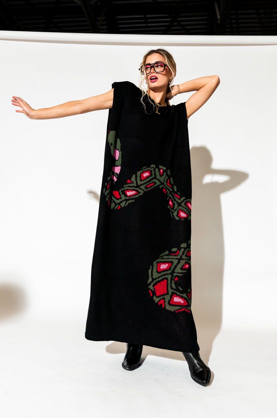 Big Reputation Oversized Knit Maxi Dress in Snake