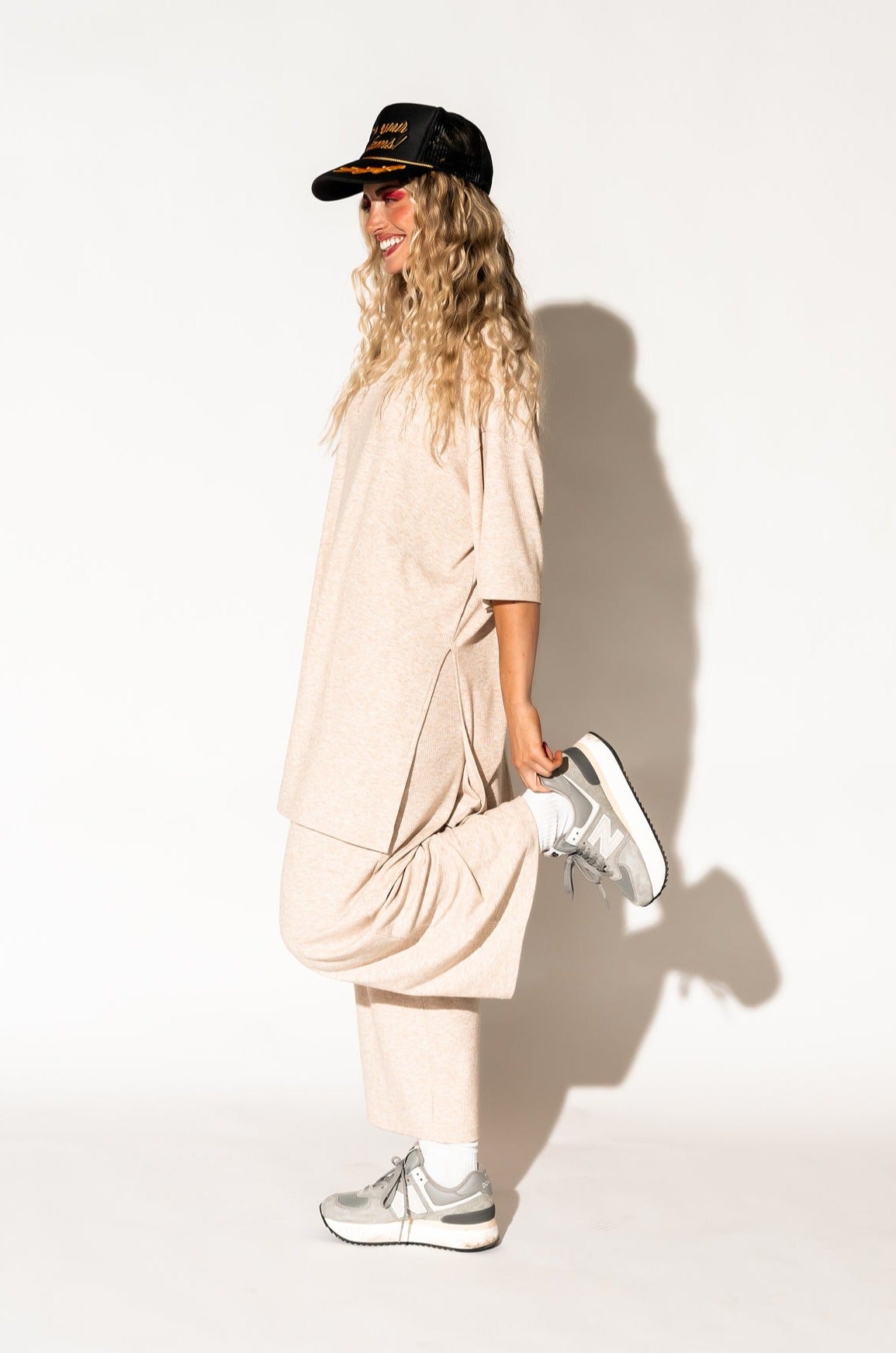Lex Ribbed Playsuit in Oatmeal