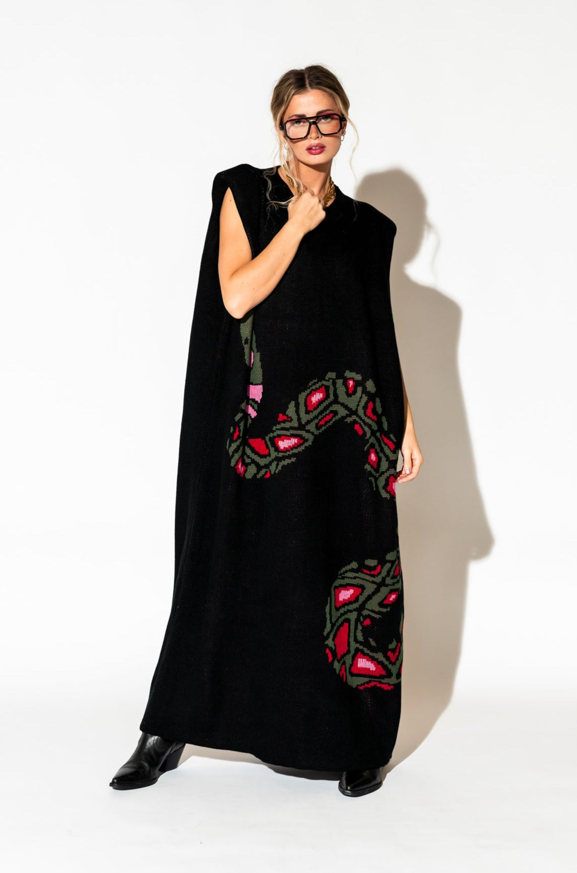 Big Reputation Oversized Knit Maxi Dress in Snake