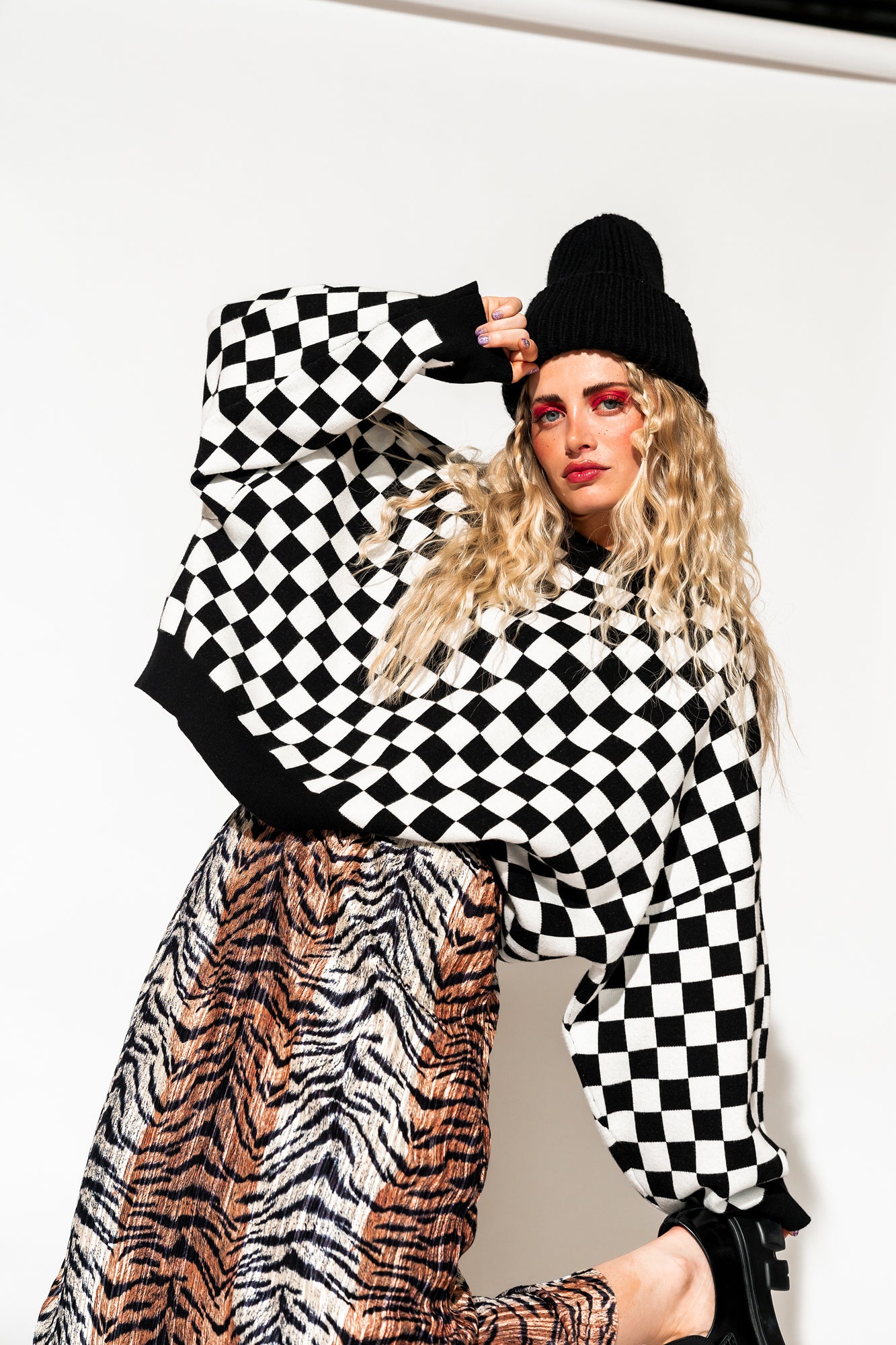 Retrograde Boxy Mod Knit in Checkerboard