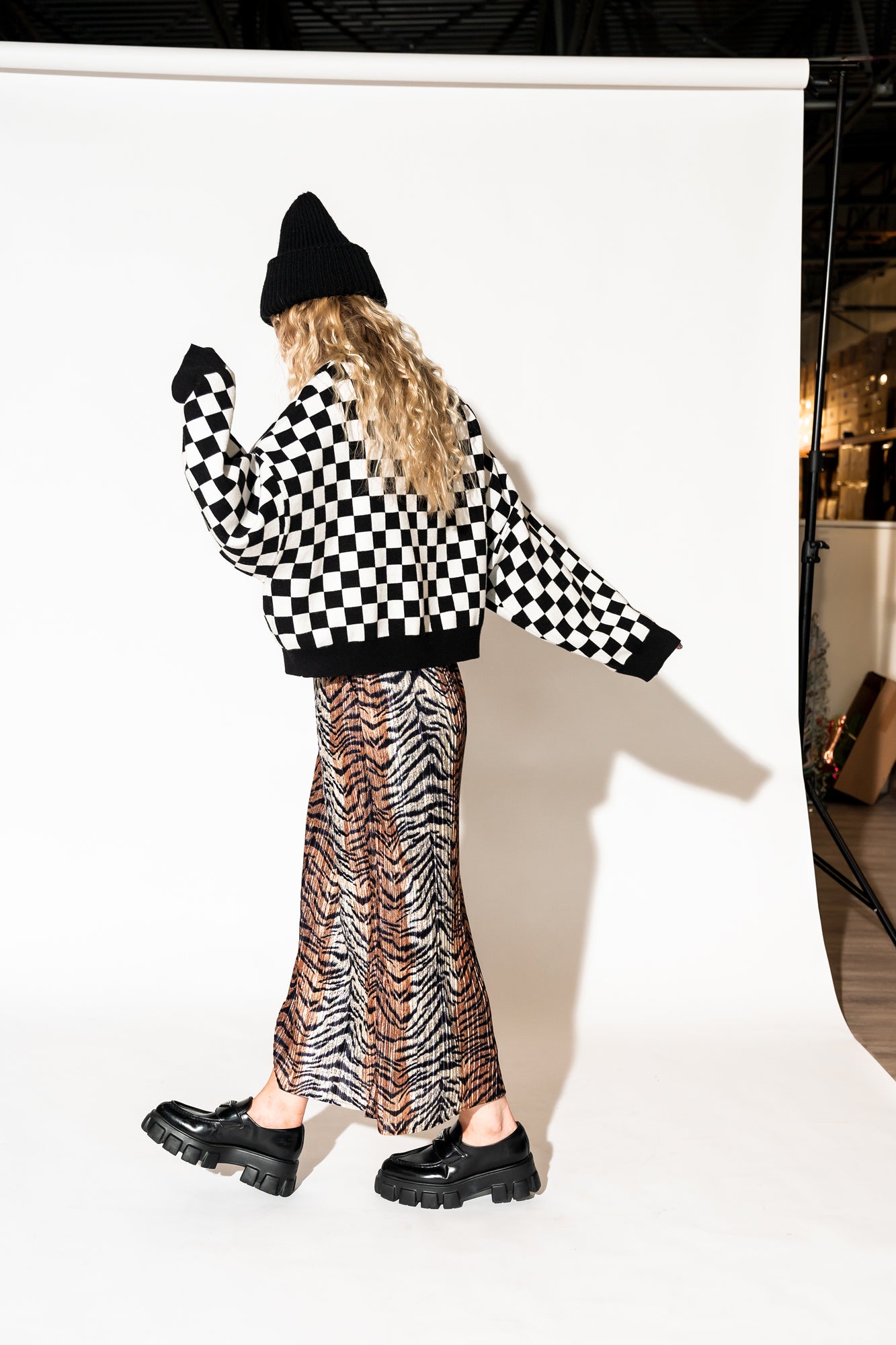 Retrograde Boxy Mod Knit in Checkerboard