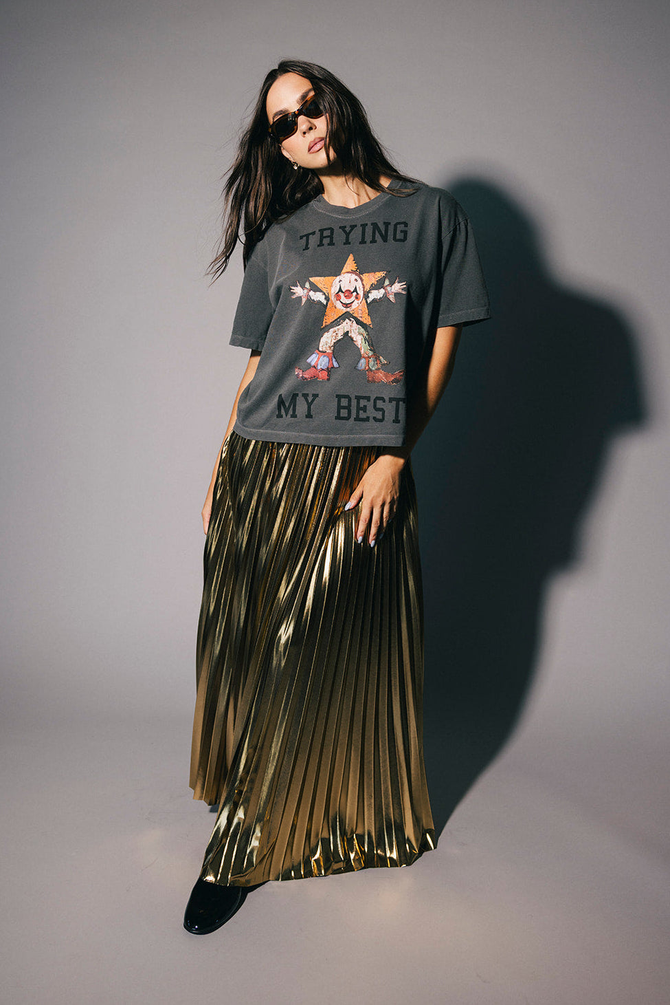 Trying My Best Boxy Tee in Vintage Charcoal