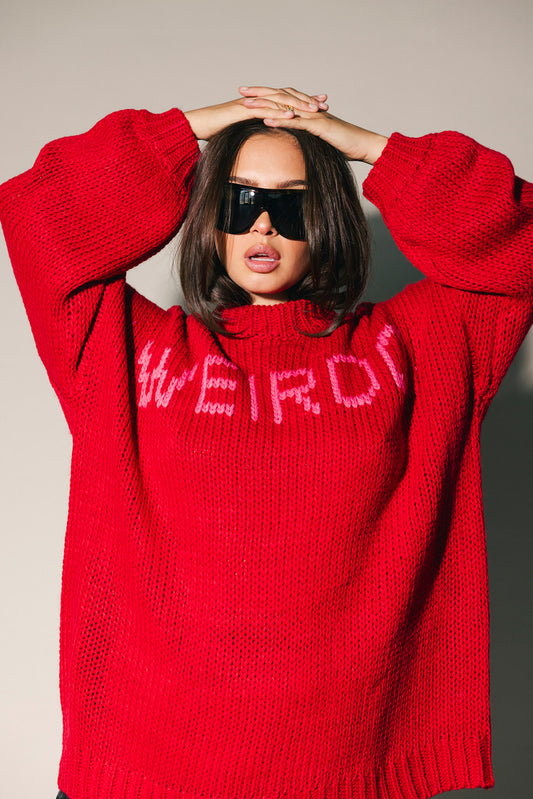 I’m A Weirdo Slouchy Knit in Red + Pink