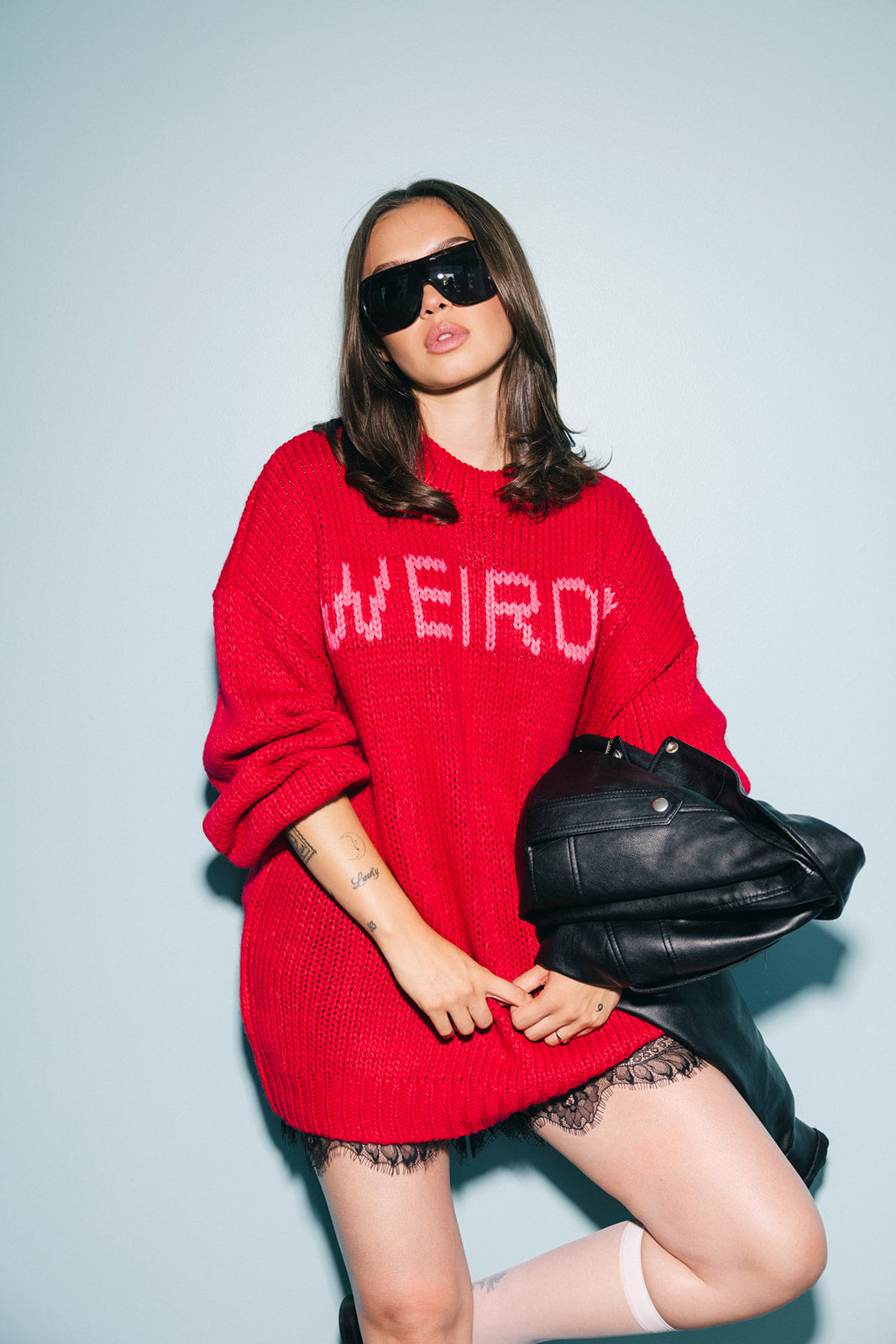 I’m A Weirdo Slouchy Knit in Red + Pink