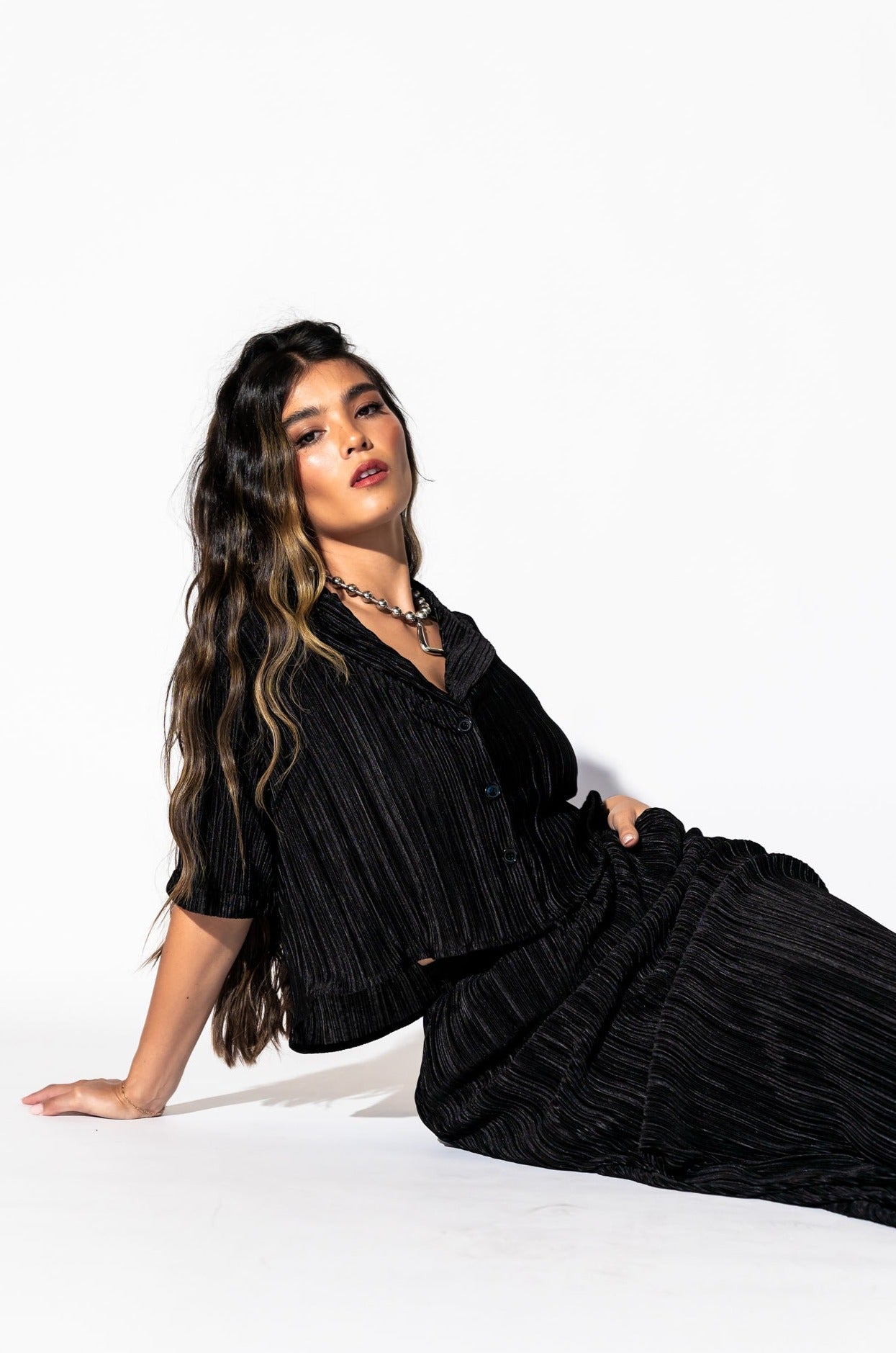 Ćest la Vie Plissé Skirt Set in Black