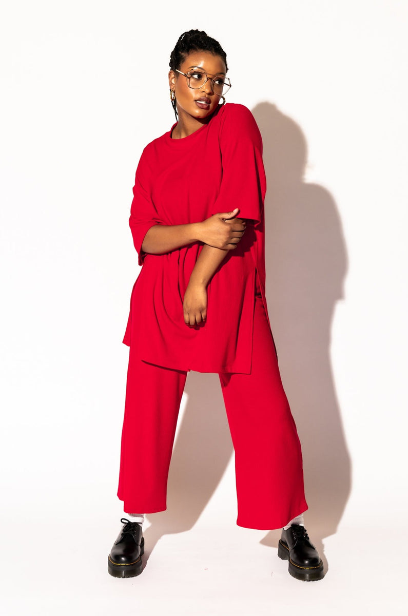 LALA ORIGINAL: Lex Ribbed Playsuit in Cherry Red – Dressed in Lala