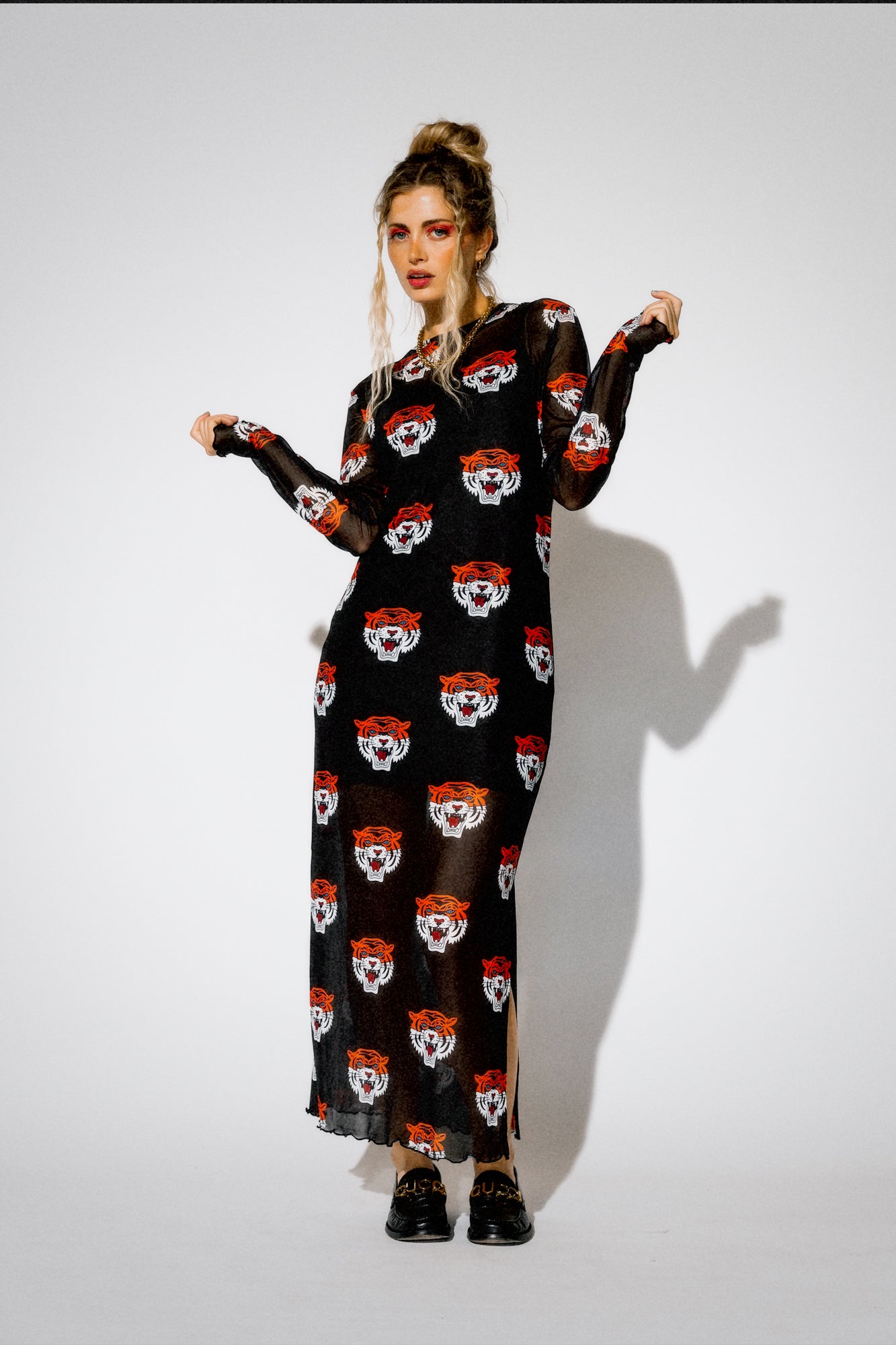 Mad About You Long Sleeve Mesh Dress in Tigress