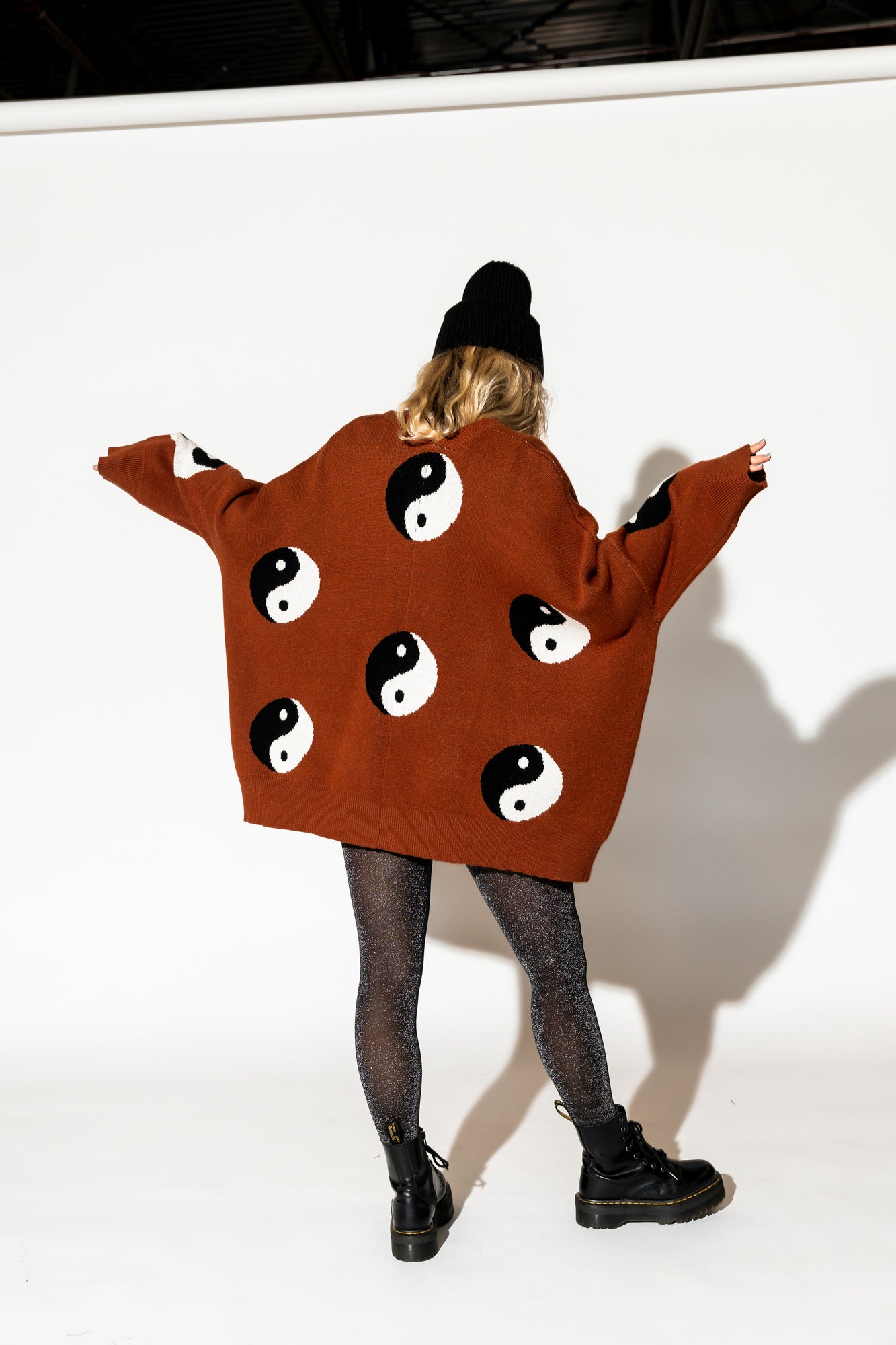 Main Character Energy Oversized Yin Yang Cardigan in Cinnamon