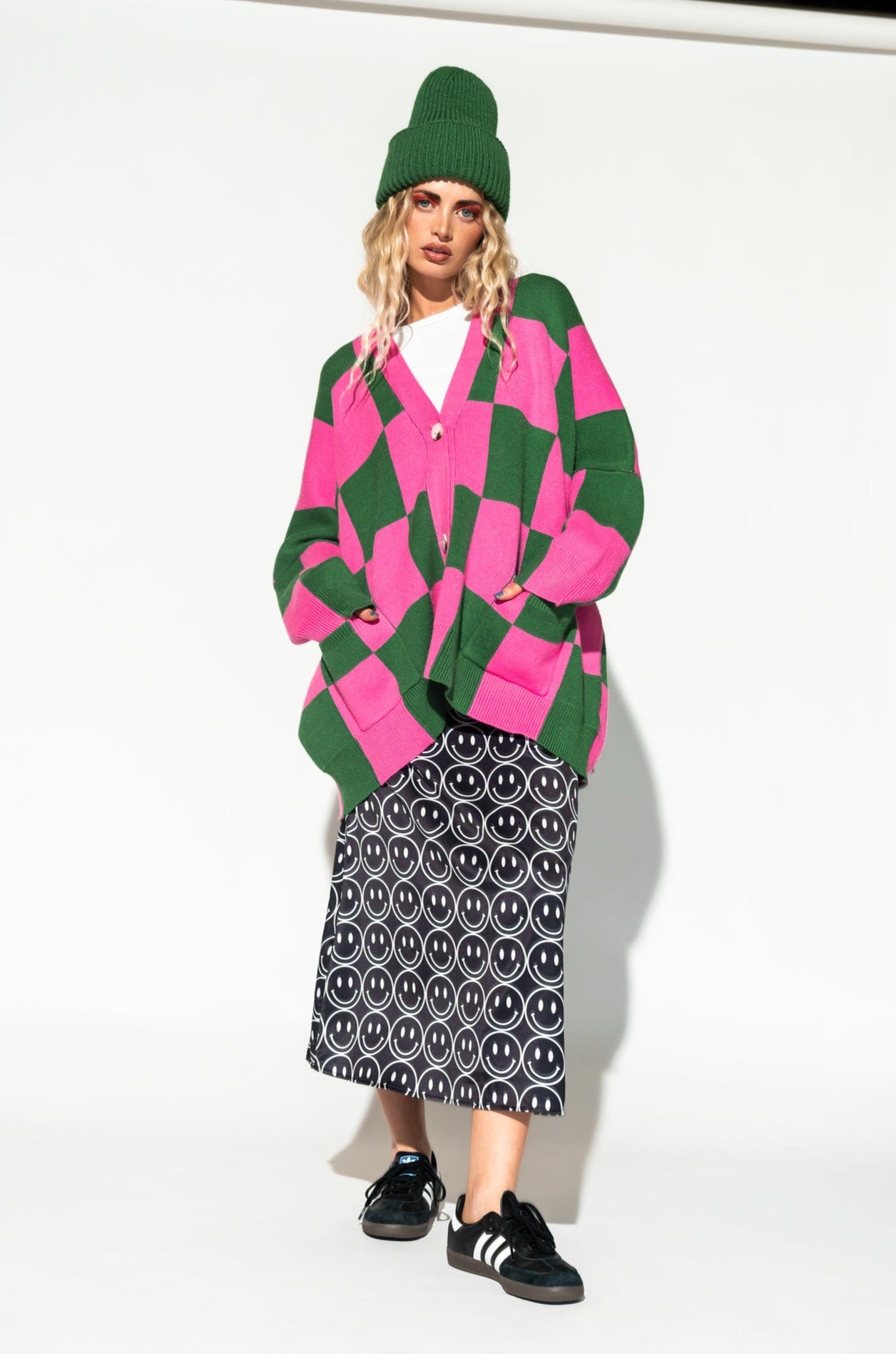 Love You Oversized Checkerboard Cardigan in Watermelon
