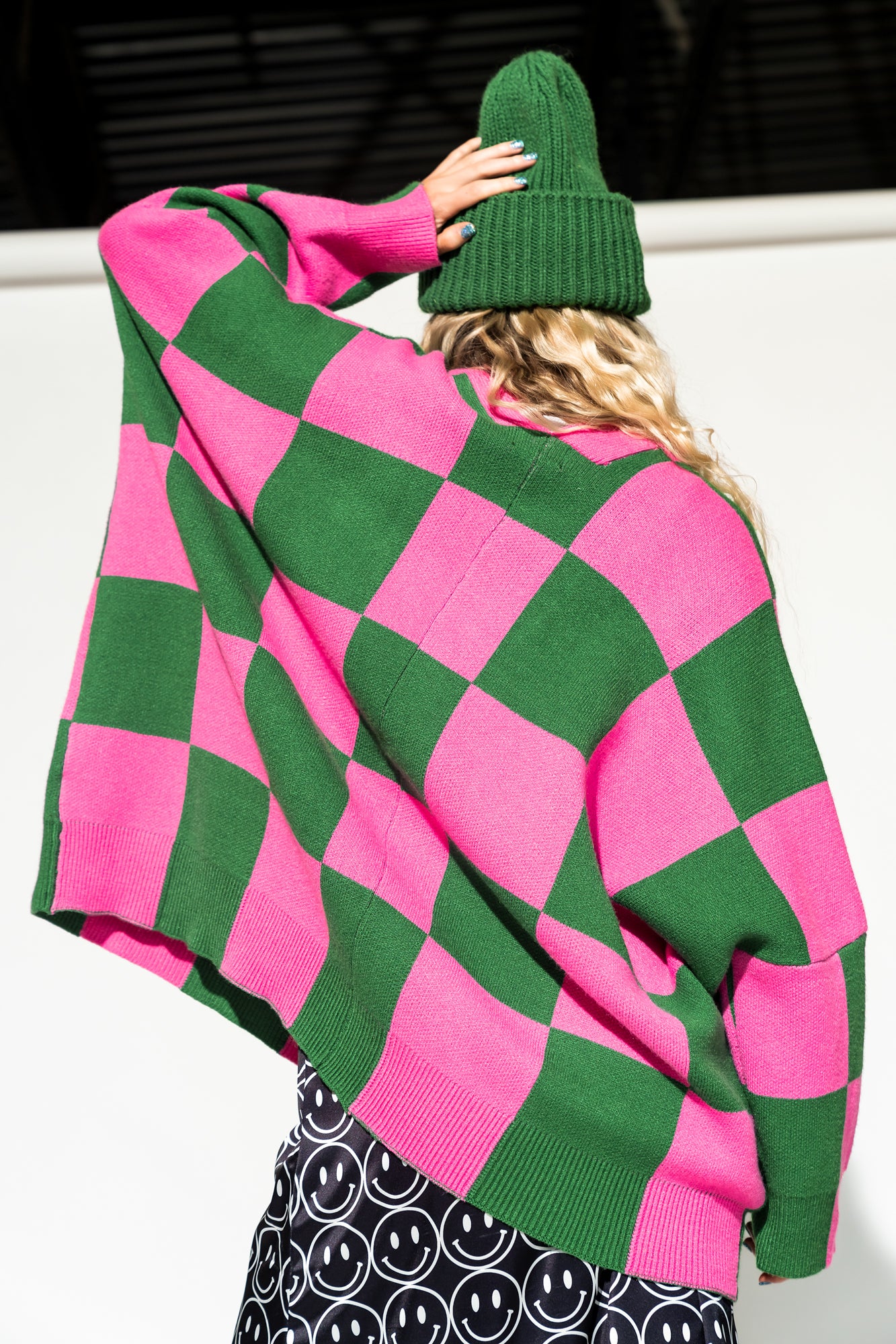Love You Oversized Checkerboard Cardigan in Watermelon