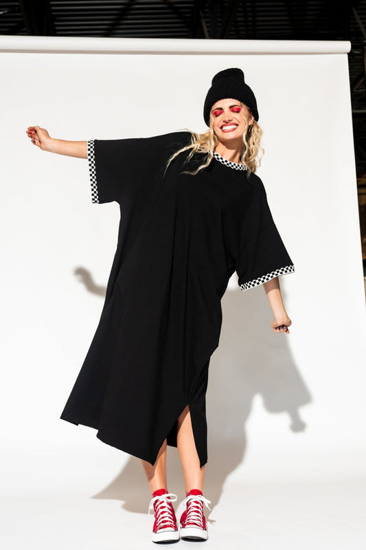 Frankie Dress in Black + Checkerboard
