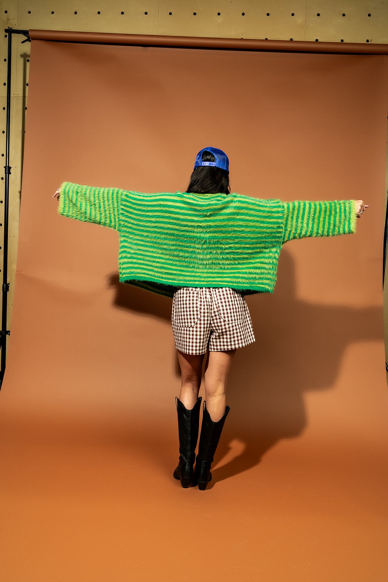Double Trouble Striped Fuzzy Cardigan in Green
