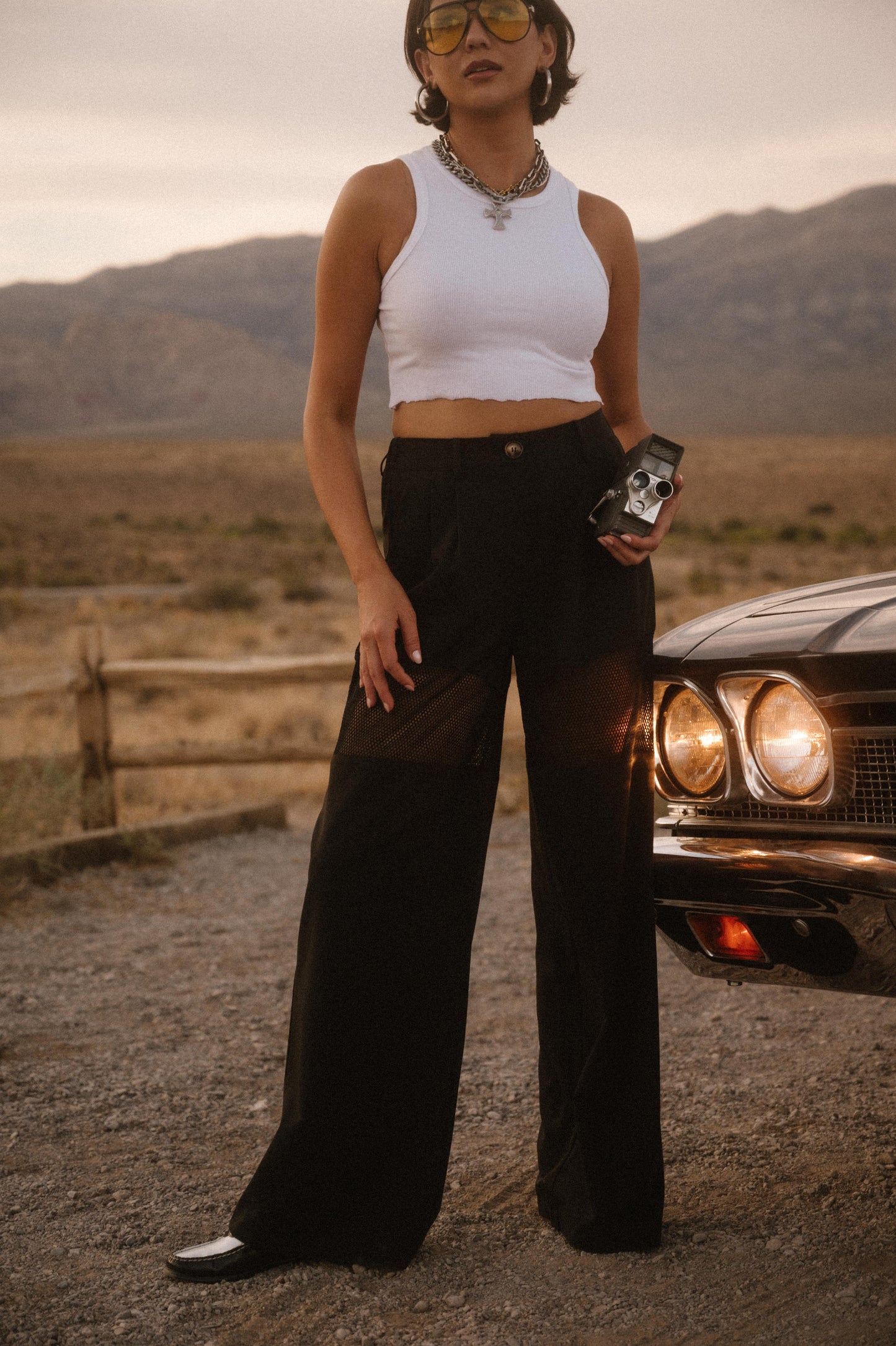Black Widow Mesh Wide Leg Trousers