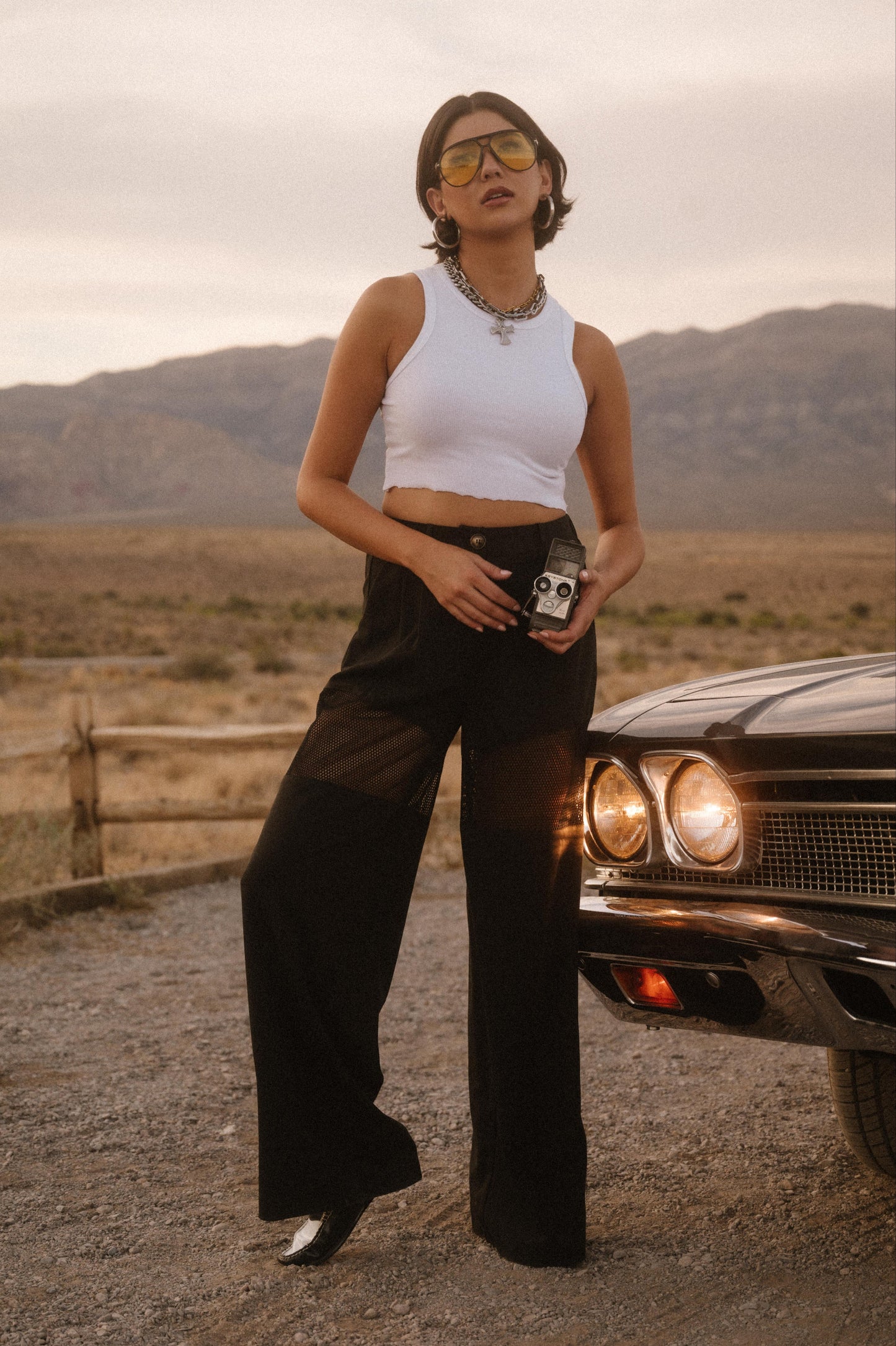 Black Widow Mesh Wide Leg Trousers