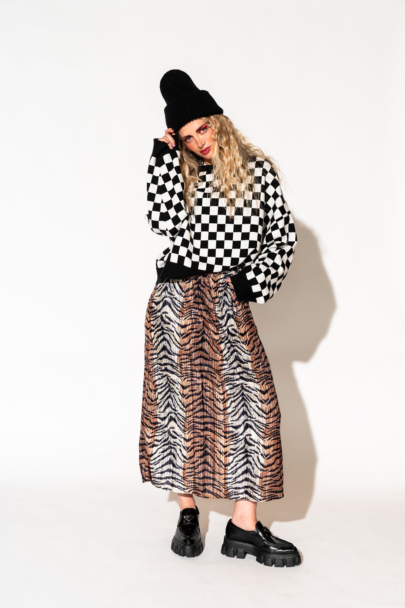 Retrograde Boxy Mod Knit in Checkerboard
