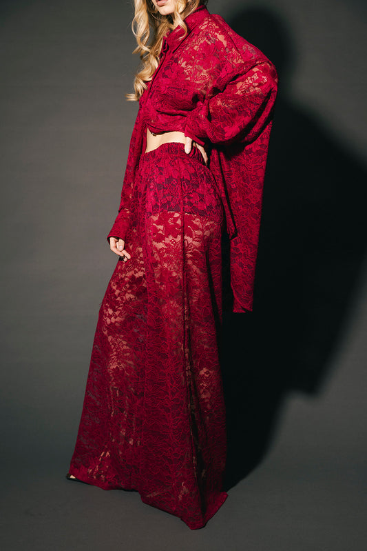 Love Hangover Wide Leg Lace Pants in Merlot