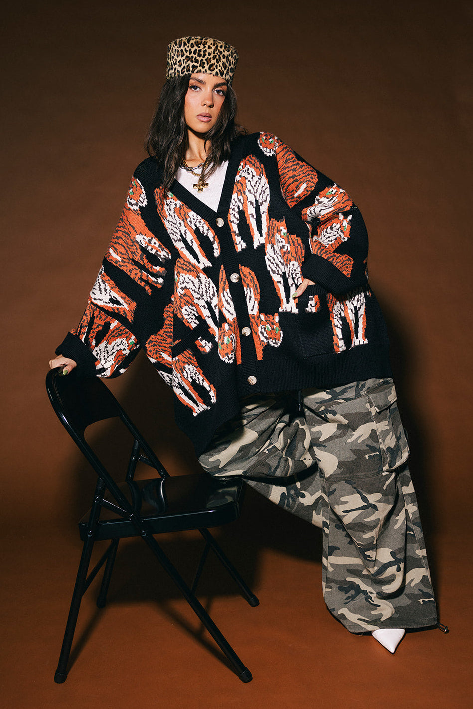 Tiger Tales Oversized Cardigan in Black