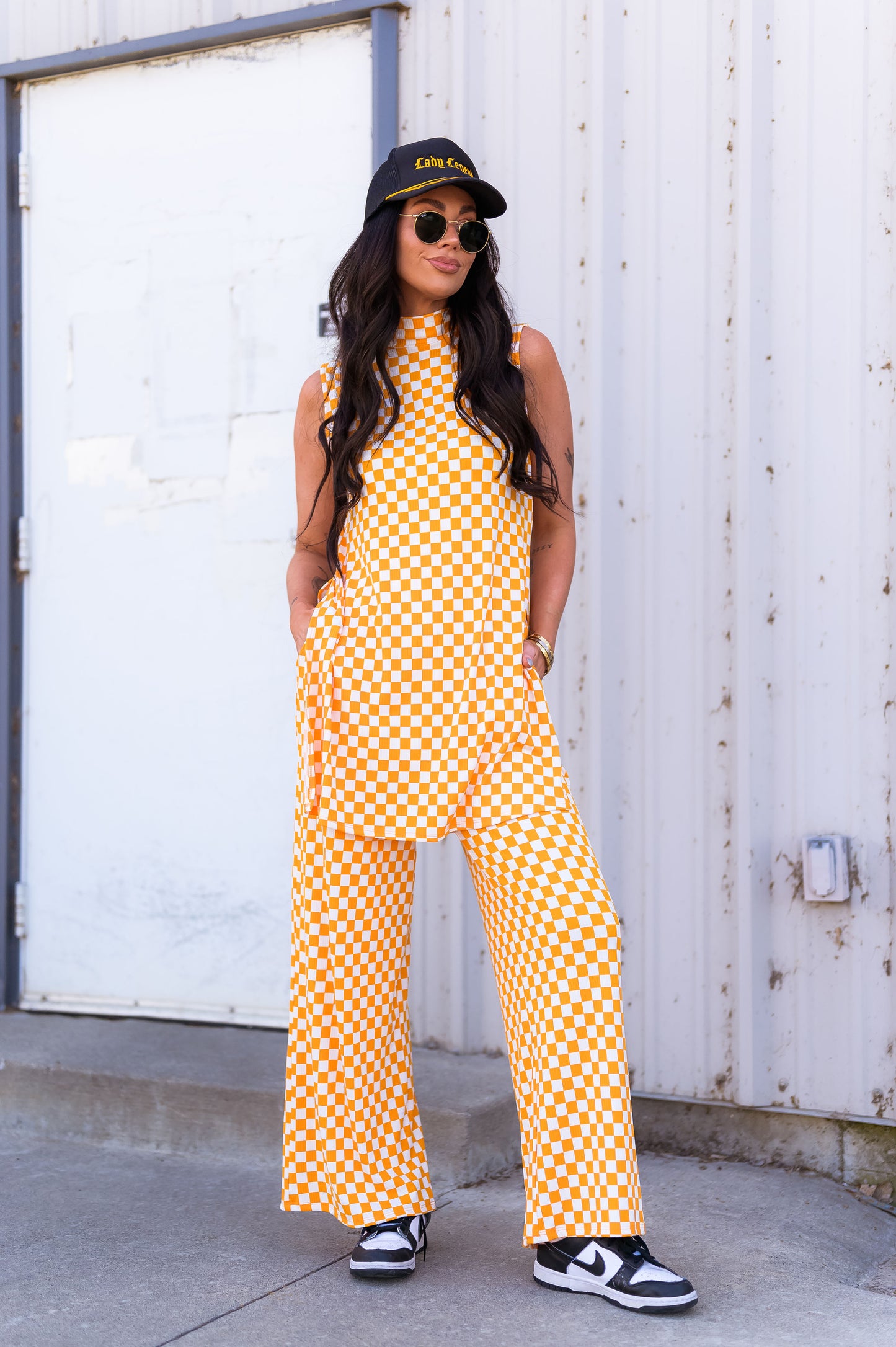 Gigi Sleeveless Ribbed Playsuit in Sunshine Check