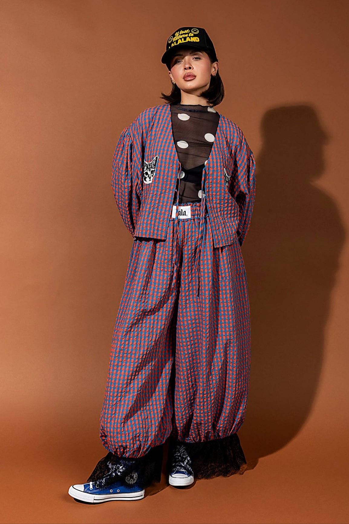 All For Fun Seersucker Gingham Bloomer Pants in Blue + Orange - Dressed in Lala