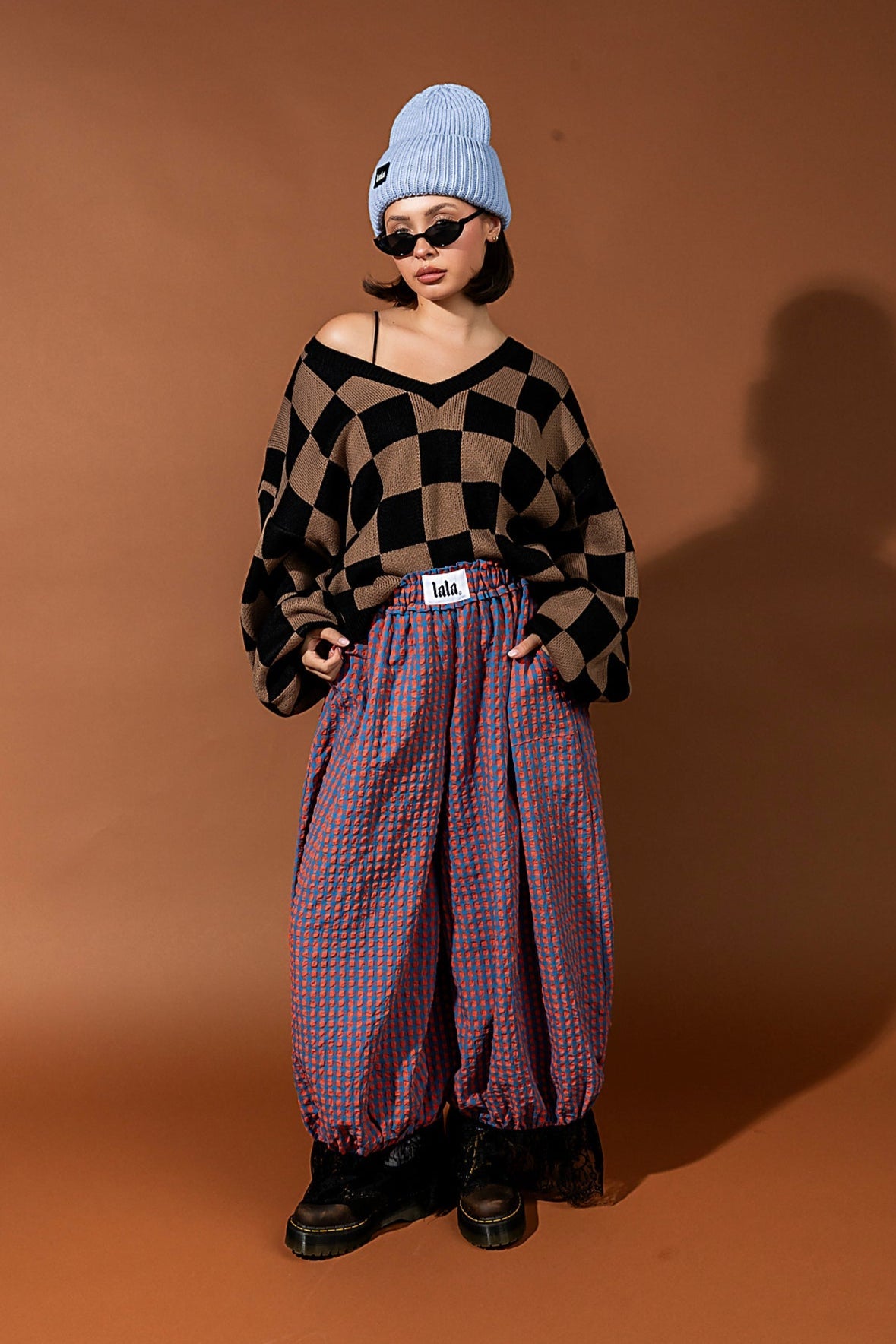 All For Fun Seersucker Gingham Bloomer Pants in Blue + Orange - Dressed in Lala