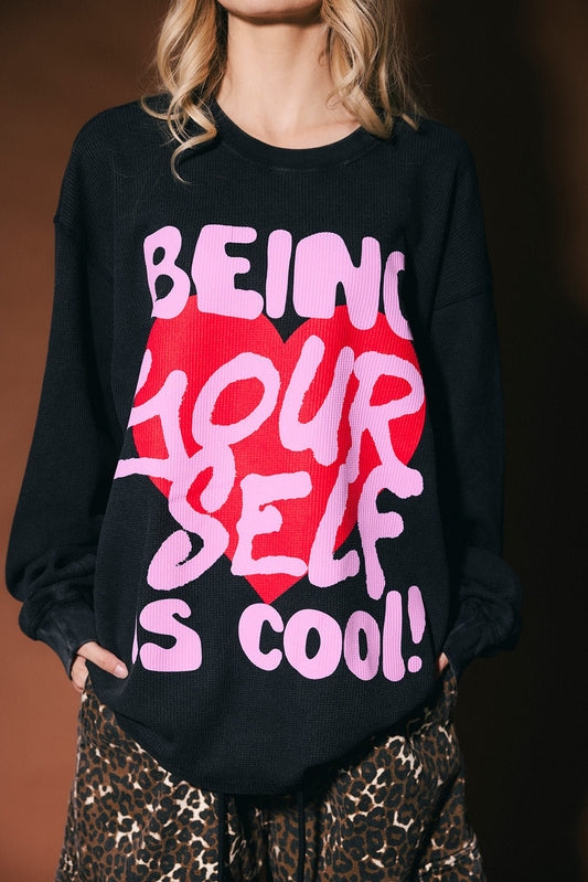 Being Yourself Is Cool Oversized Thermal in Vintage Black - Dressed in Lala