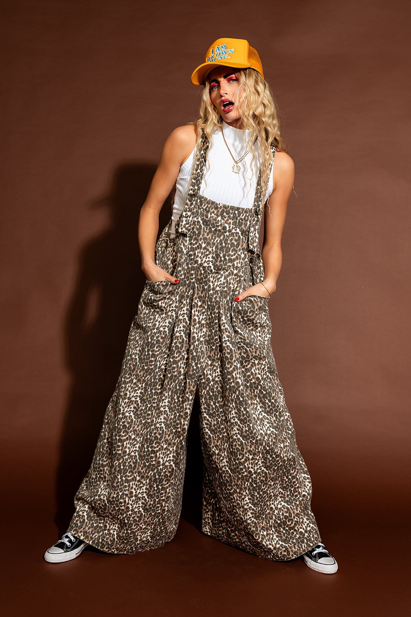 Big Feelings Oversized Denim Overalls in Vintage Leopard - Dressed in Lala