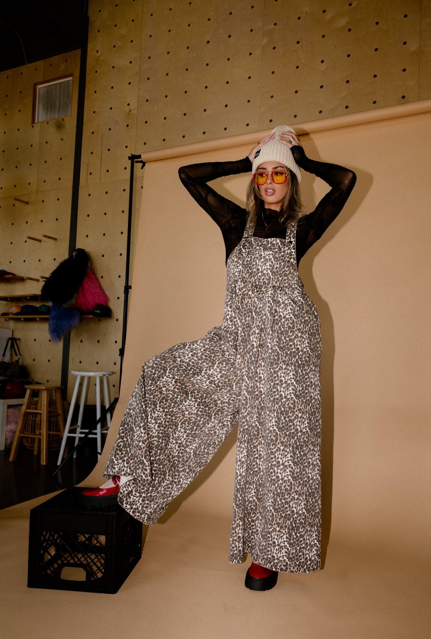 Big Feelings Oversized Denim Overalls in Vintage Leopard - Dressed in Lala