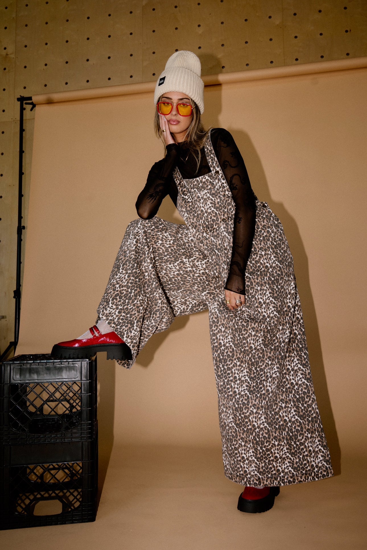 Big Feelings Oversized Denim Overalls in Vintage Leopard - Dressed in Lala