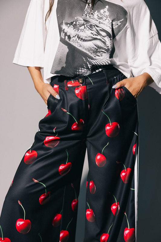 Cherry On Top Wide Leg Trousers - Dressed in Lala