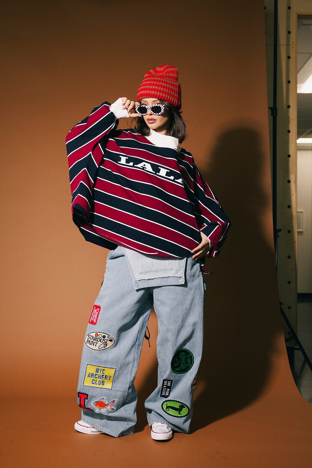 College Dropout Oversized Sweatshirt in Navy + Wine - Dressed in Lala