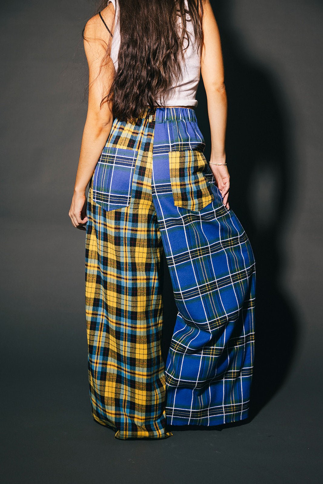 Confuse Them Half + Half Trousers in Yellow + Blue - Dressed in Lala