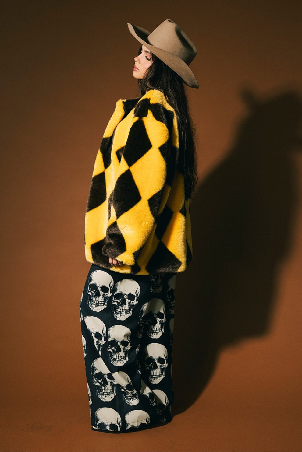 Cosmos Faux Fur Coat in Yellow + Brown - Dressed in Lala