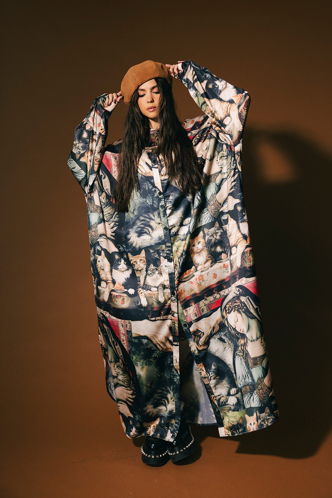 Cult of Cats Satin Duster Dress - Dressed in Lala