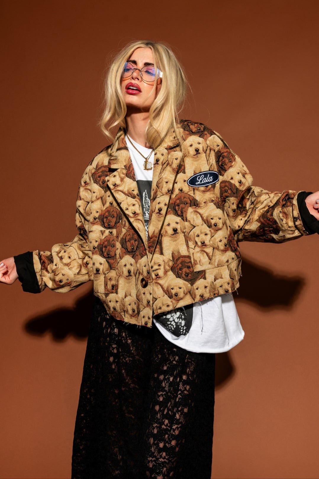 Doggy Style Jacquard Cropped Jacket - Dressed in Lala