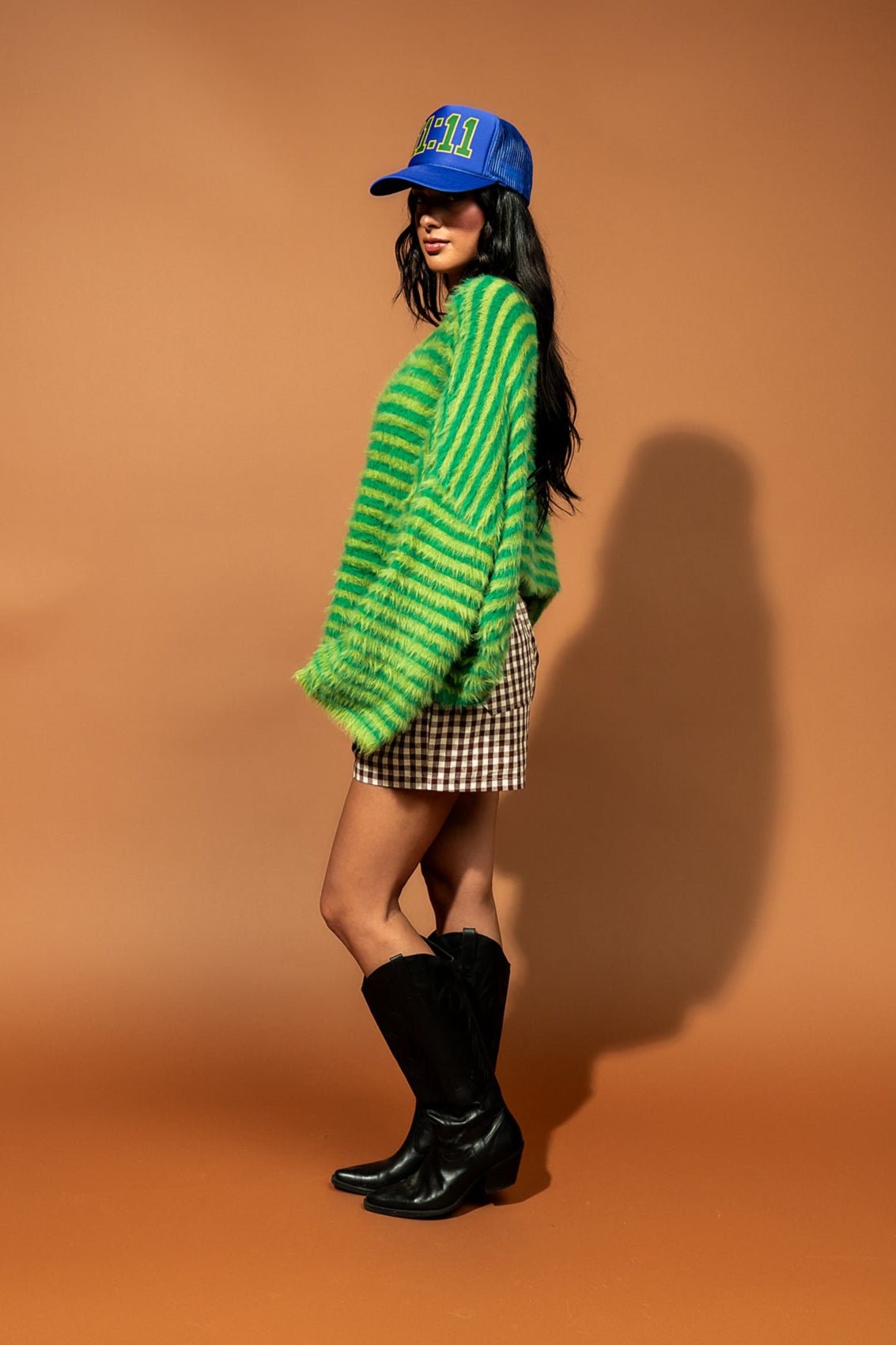 Double Trouble Striped Fuzzy Cardigan in Green - Dressed in Lala