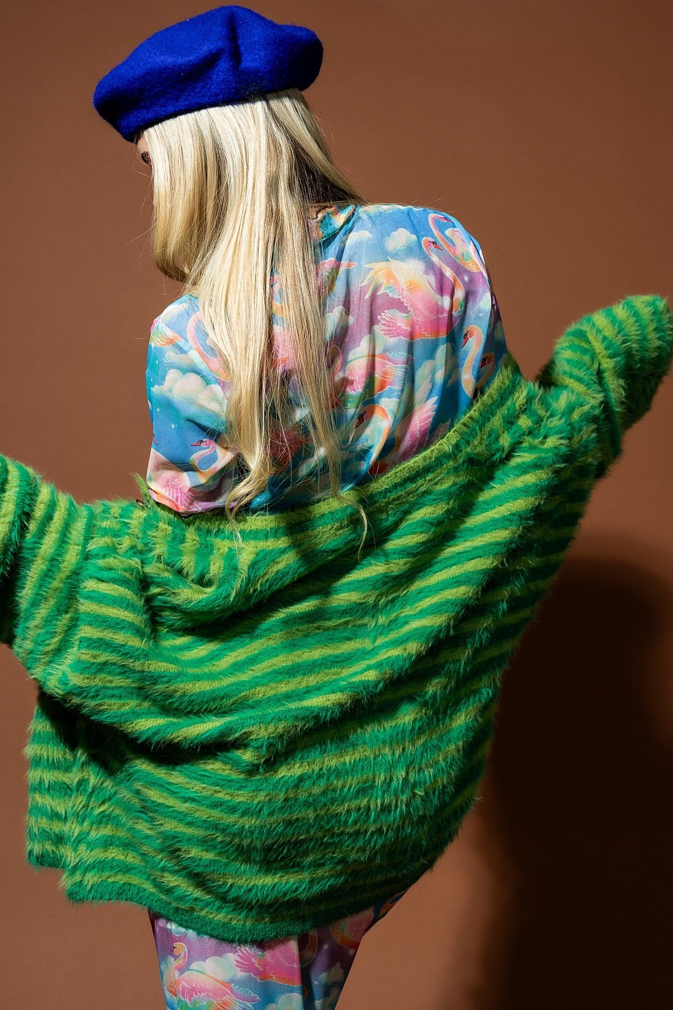 Double Trouble Striped Fuzzy Cardigan in Green - Dressed in Lala