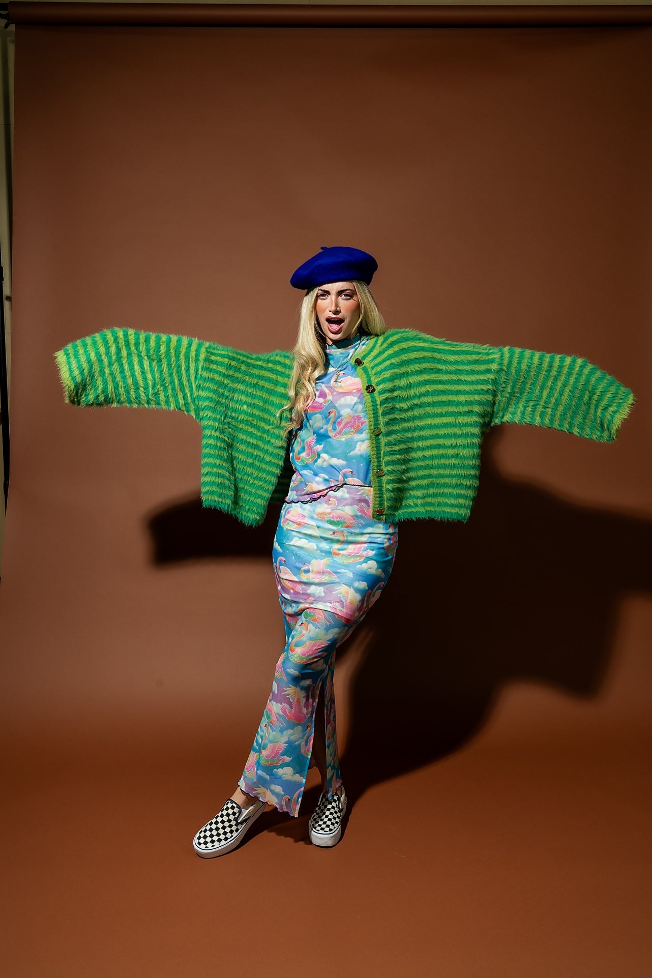 Double Trouble Striped Fuzzy Cardigan in Green - Dressed in Lala