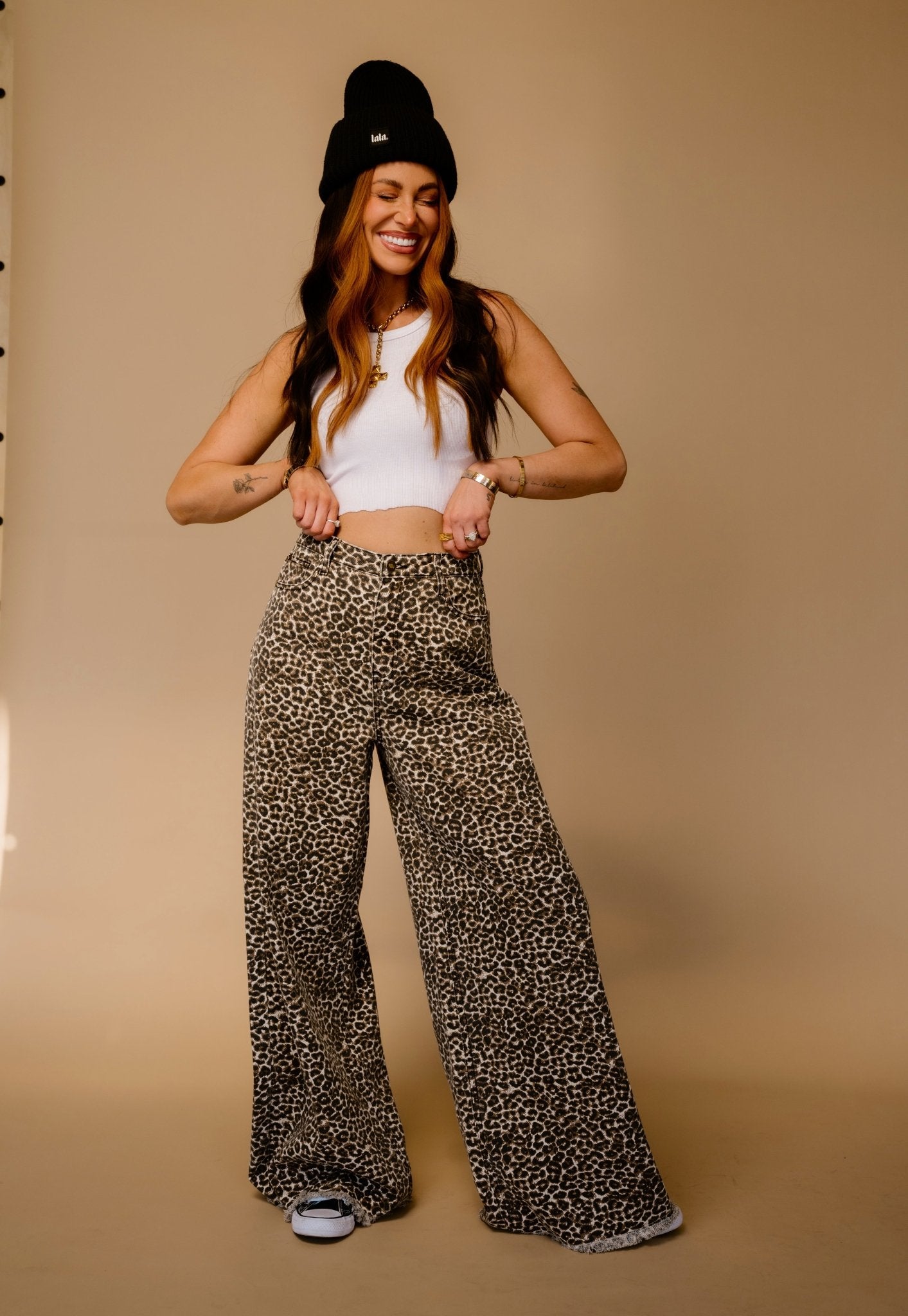 Effortlessly Cool Wide Leg Denim in Worn - In Leopard - Dressed in Lala