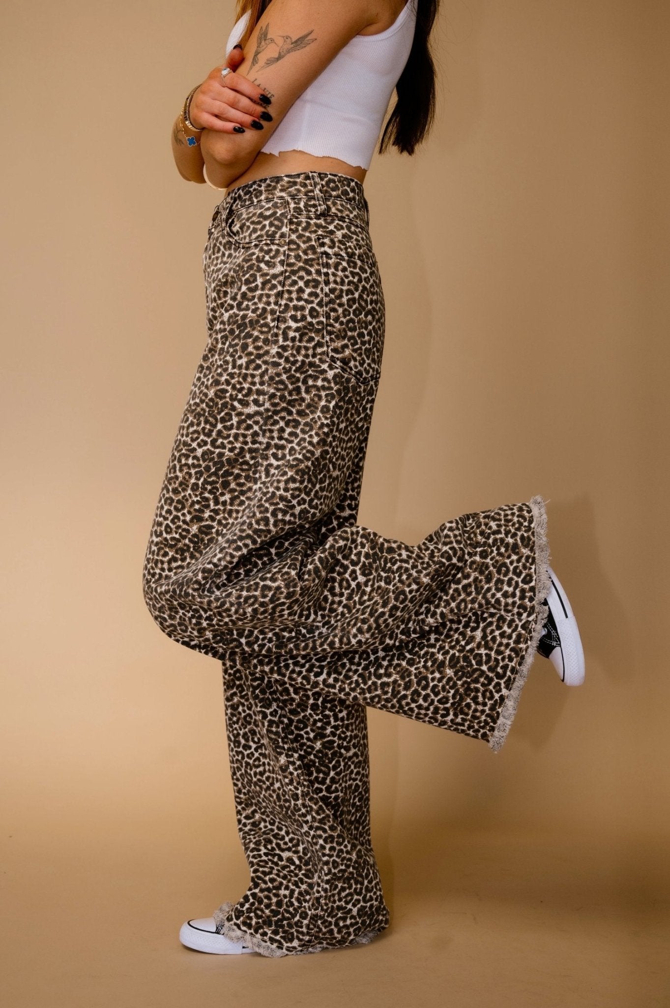 Effortlessly Cool Wide Leg Denim in Worn - In Leopard - Dressed in Lala