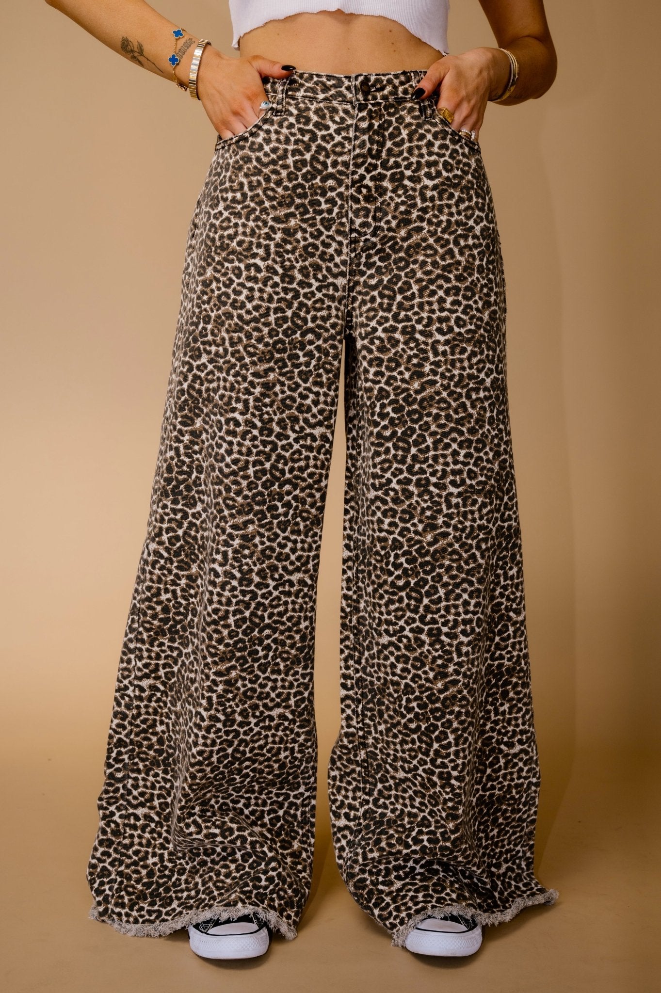 Effortlessly Cool Wide Leg Denim in Worn - In Leopard - Dressed in Lala