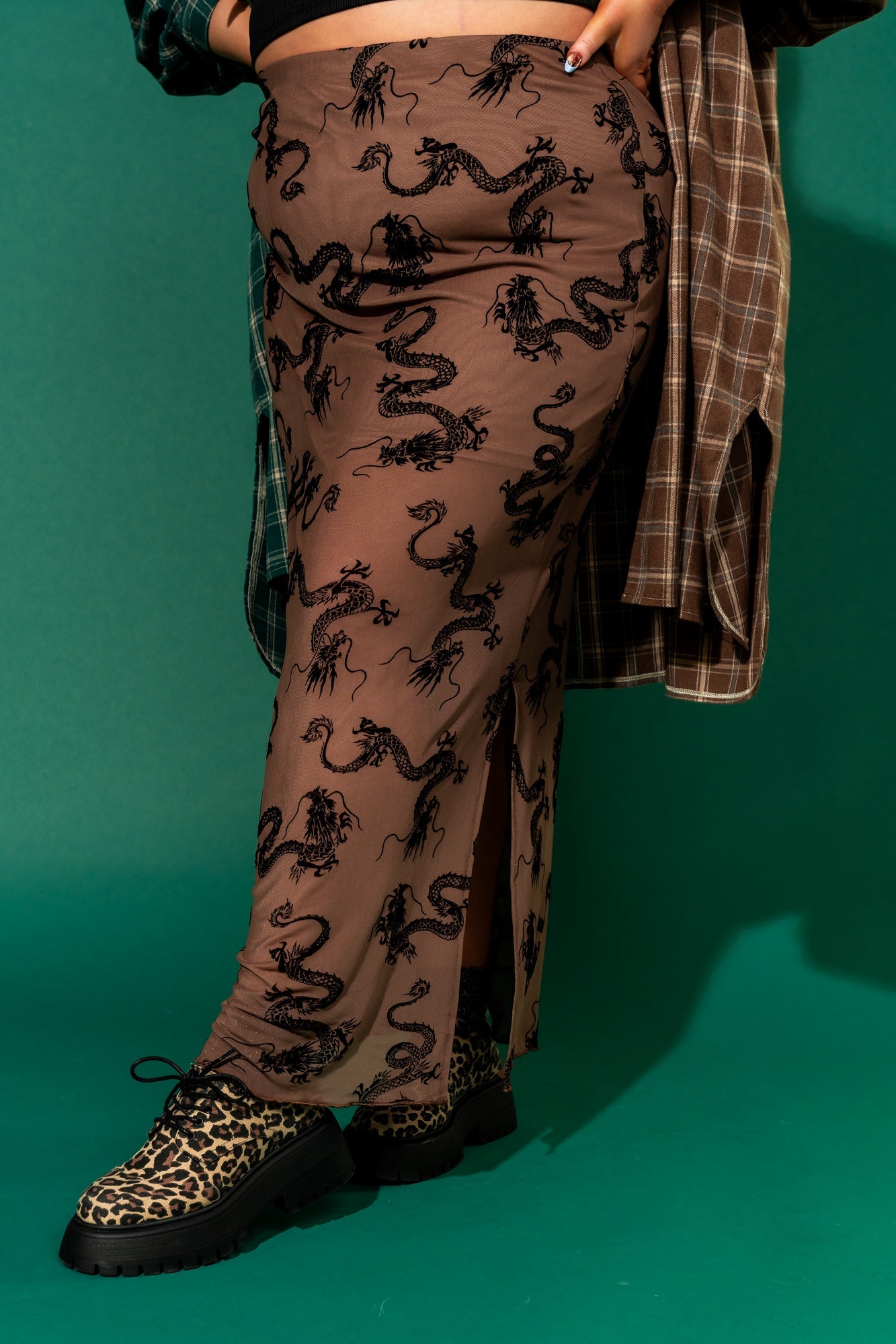 Enchantress Mesh Burnout Dragon Skirt in Neutral Dangerous Woman - Dressed in Lala
