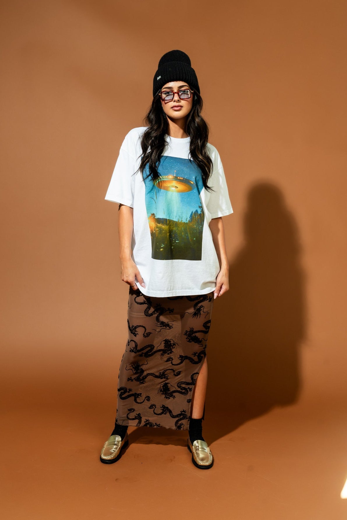 Enchantress Mesh Burnout Dragon Skirt in Neutral Dangerous Woman - Dressed in Lala