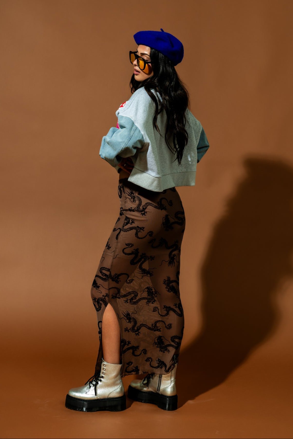 Enchantress Mesh Burnout Dragon Skirt in Neutral Dangerous Woman - Dressed in Lala