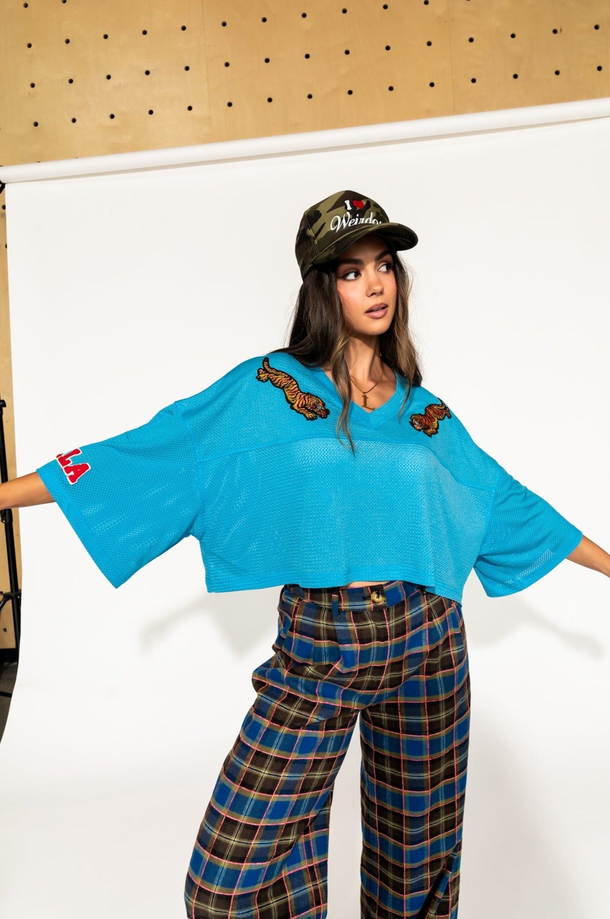 GILF Wide Leg Trousers in Blue + Brown - Dressed in Lala