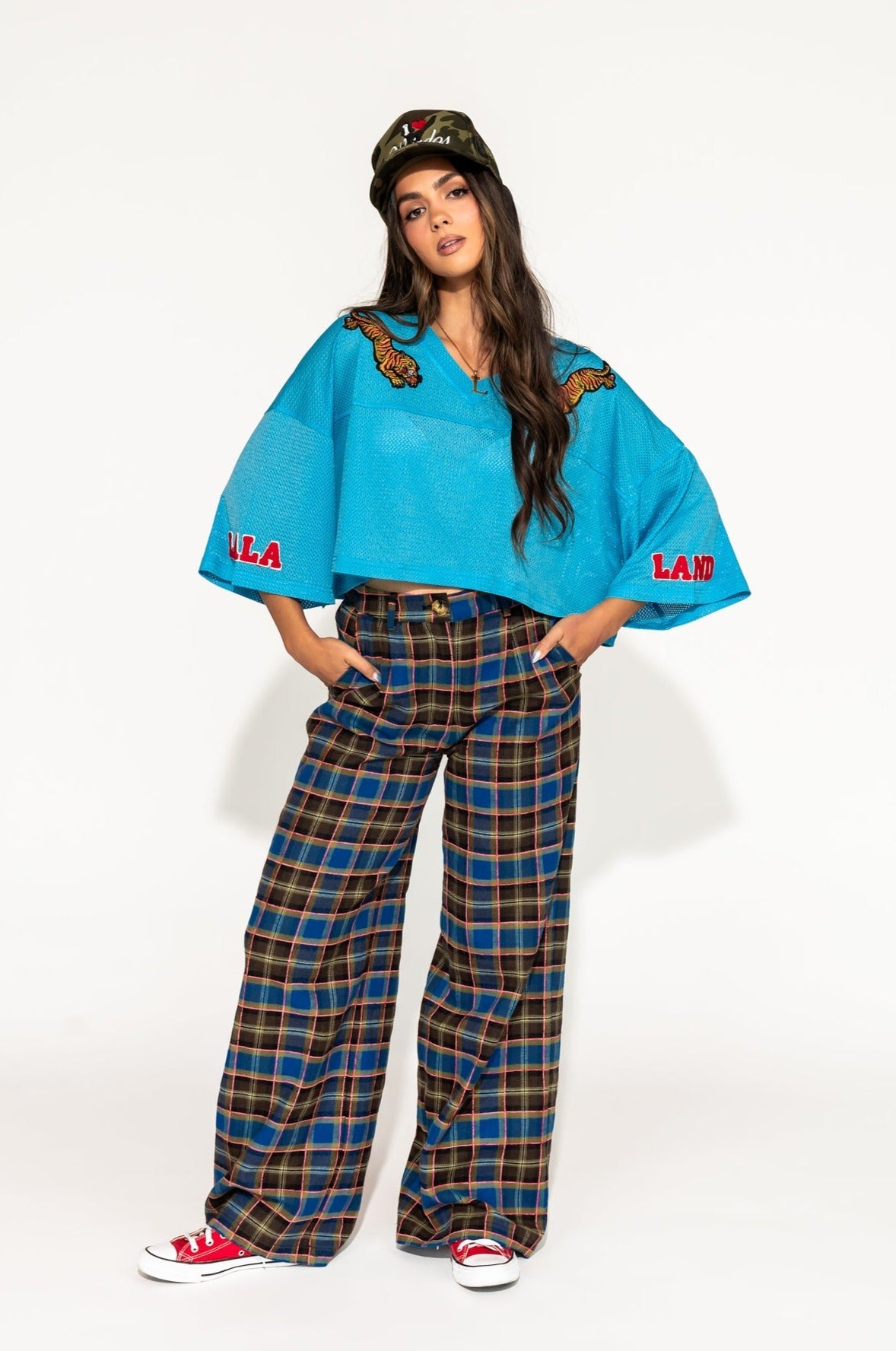 GILF Wide Leg Trousers in Blue + Brown - Dressed in Lala