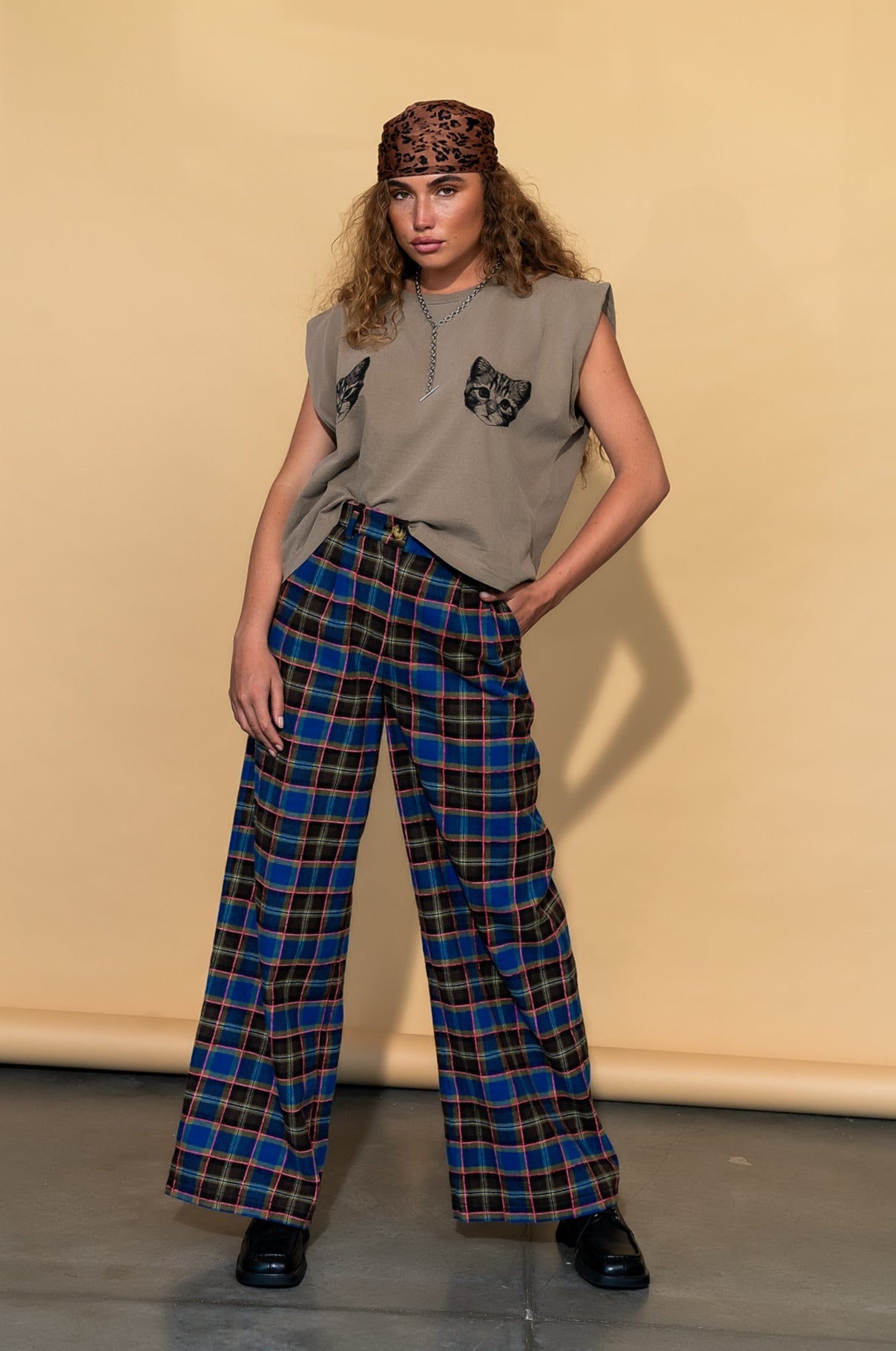 GILF Wide Leg Trousers in Blue + Brown - Dressed in Lala