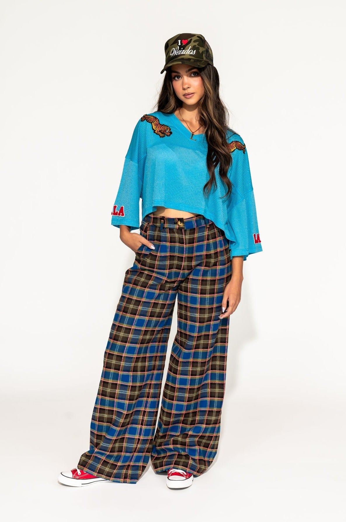GILF Wide Leg Trousers in Blue + Brown - Dressed in Lala