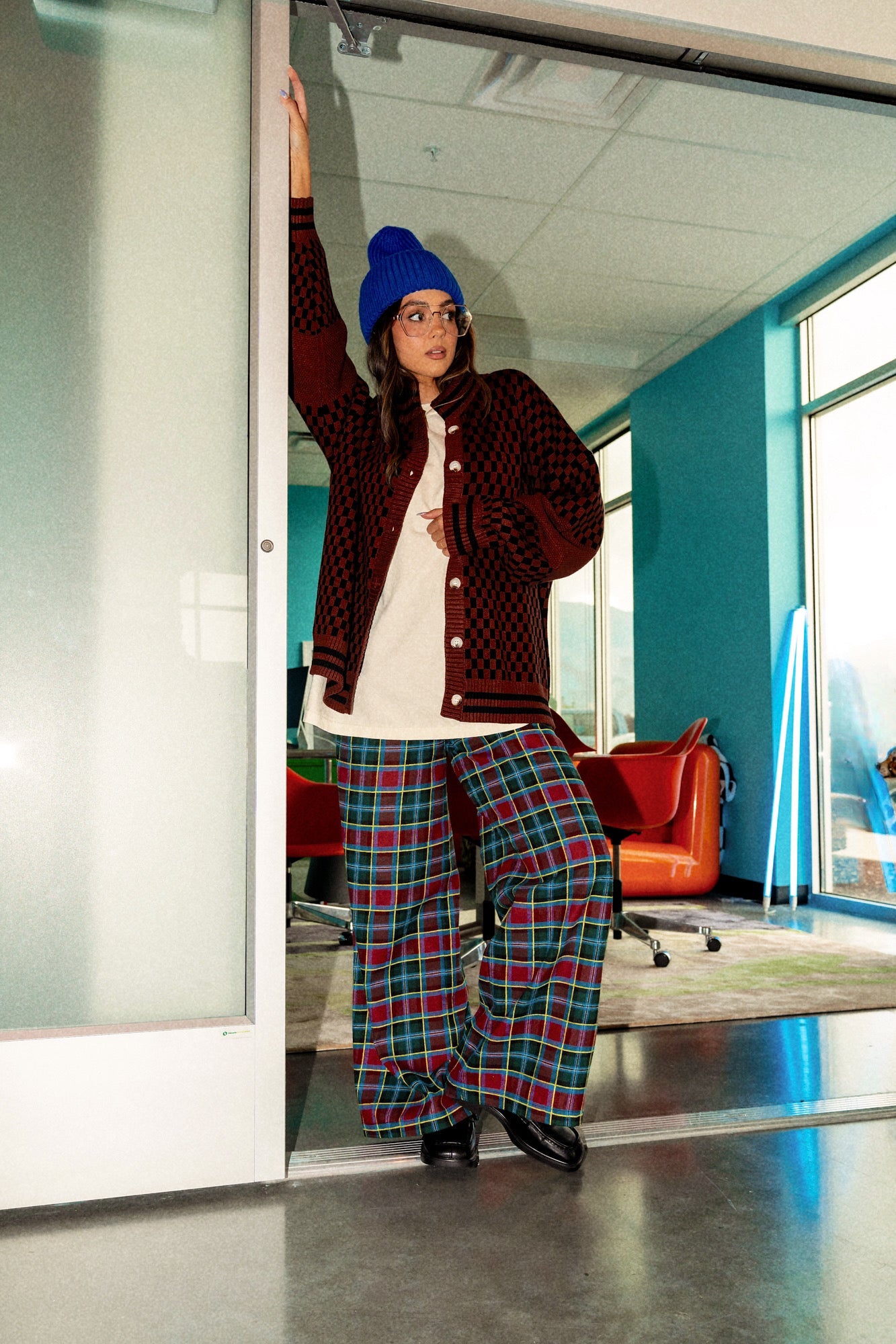 GILF Wide Leg Trousers in Blue + Wine - Dressed in Lala