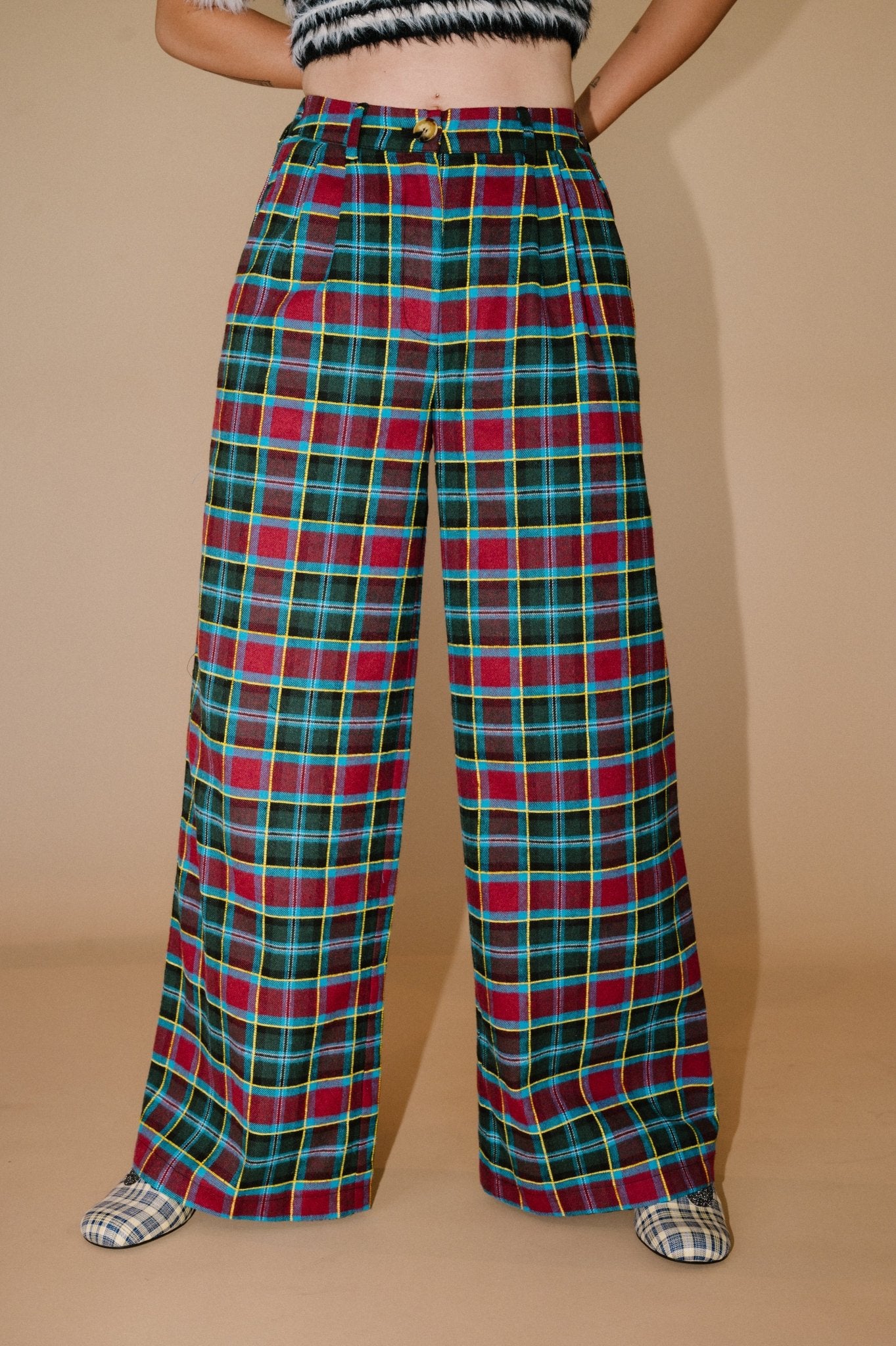 GILF Wide Leg Trousers in Blue + Wine - Dressed in Lala