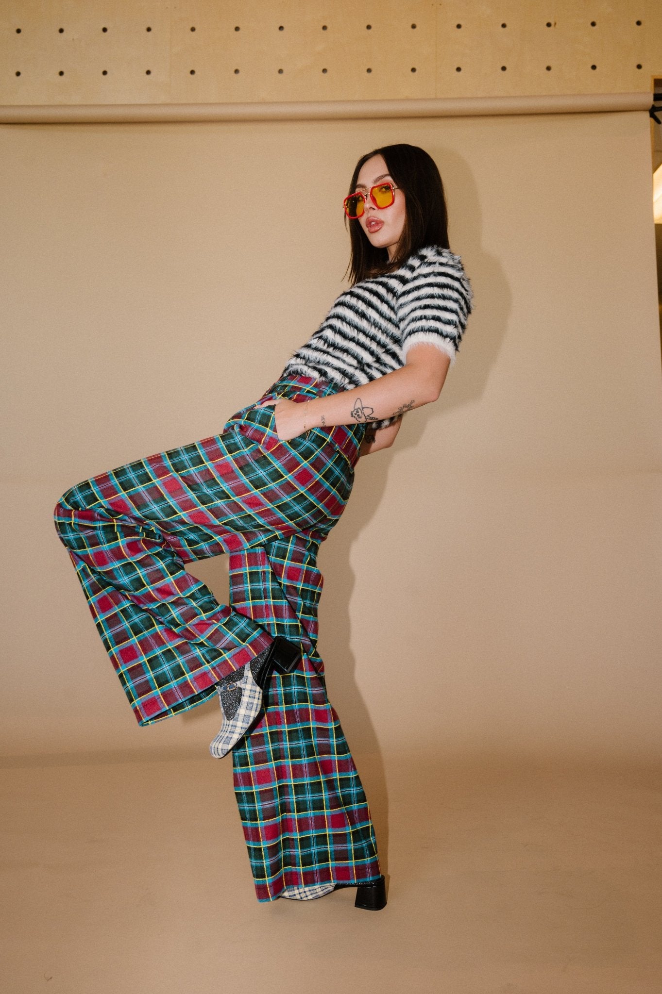 GILF Wide Leg Trousers in Blue + Wine - Dressed in Lala